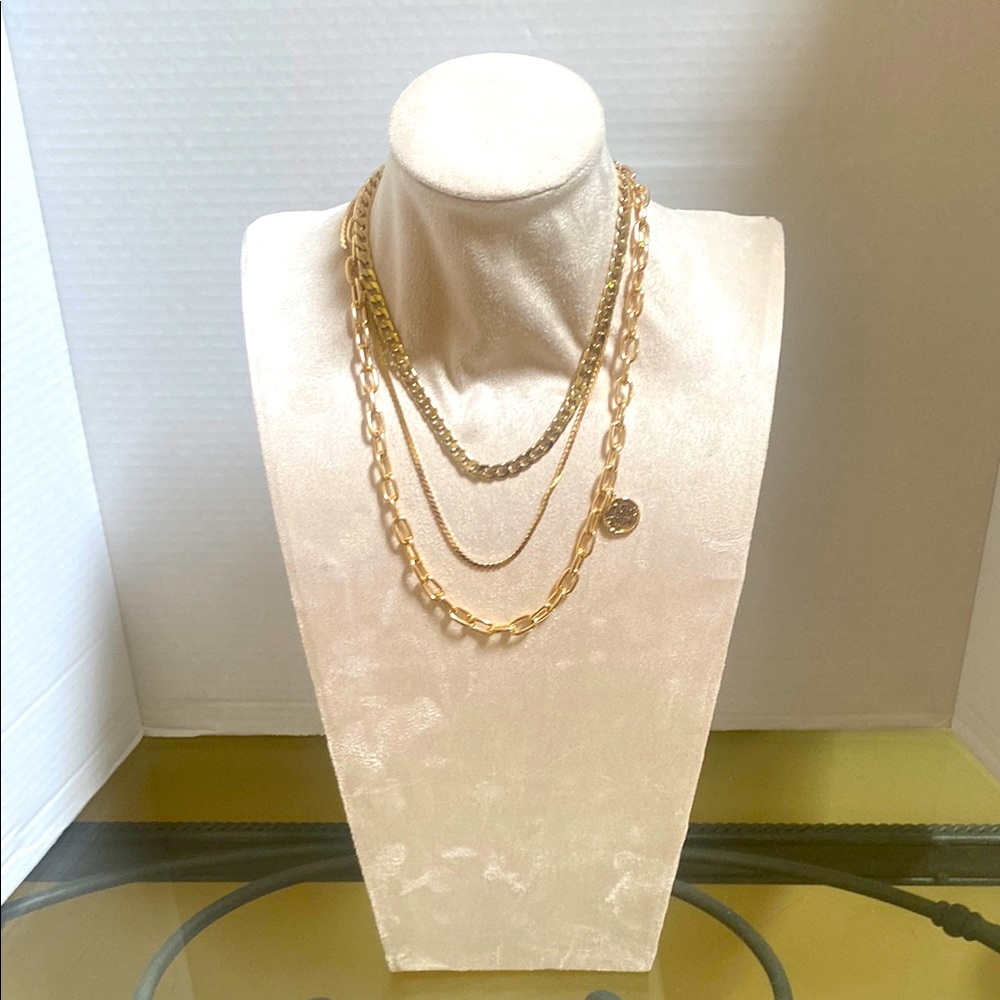 NWT Express Elegant 3 Goldtone Layered Necklace Set with disc charm $38 - Picture 1 of 4